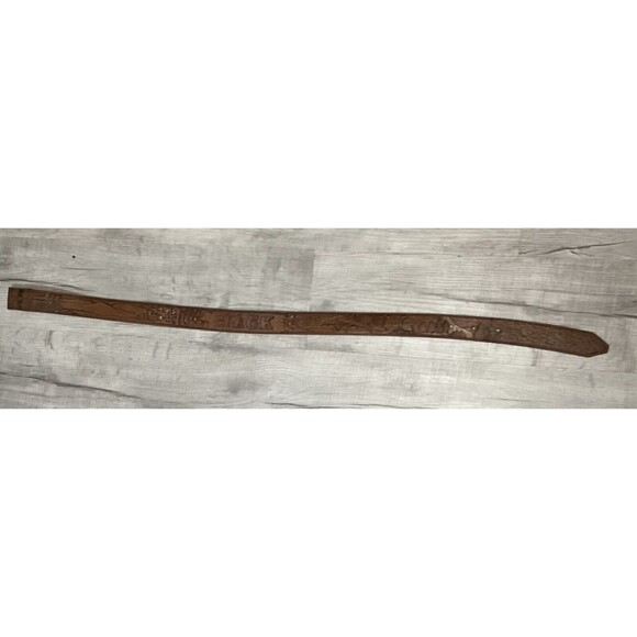 Vintage Name Jack Western Cowboy Outdoor Fish Tooled Cowhide Tan Leather 46 Belt - Picture 1 of 9